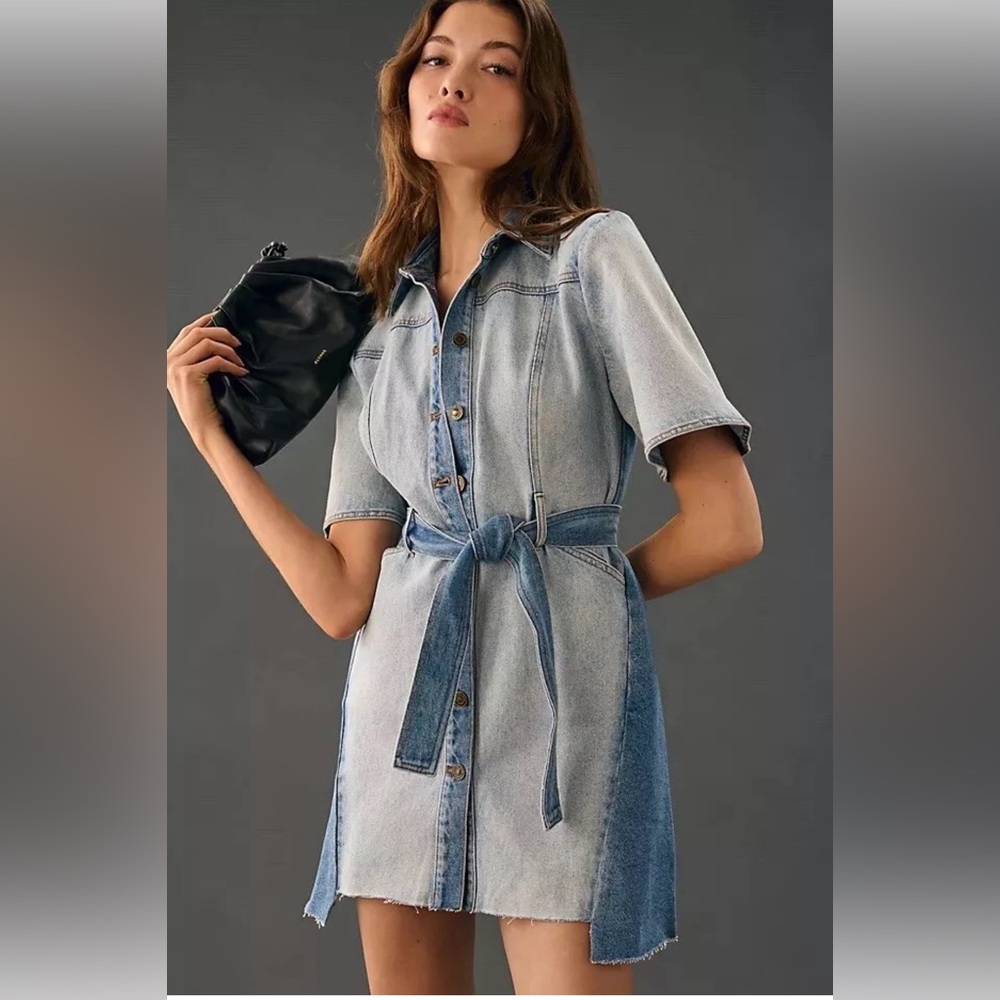 Anthropologie Significant Other Teddie Belted Denim Dress Size 4 Worn Once